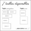 7 tailles disponibles de tapis vinyles, rectangulaires et carré aux coins droits