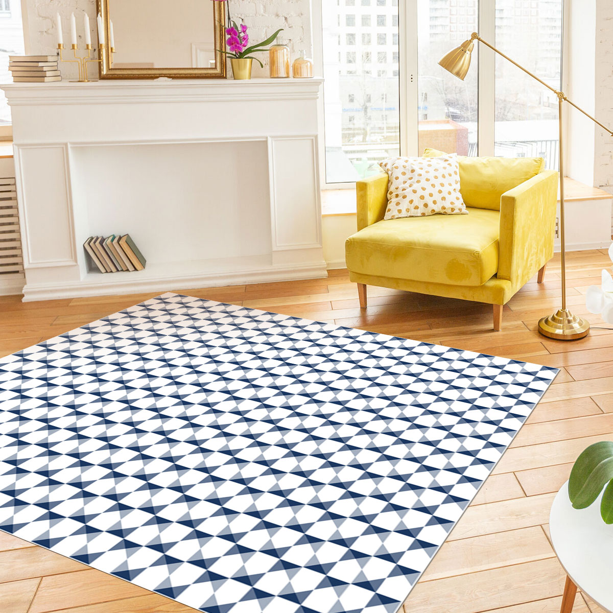 Tapis vinyle Damier clouté bleu nuit - Géométrique - Anti-acariens