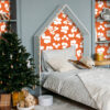 Adhésifs meubles motif végétal Cyanotype ancolie blanc fond orange - Mon carré créatif