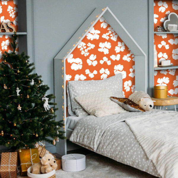 Adhésifs meubles motif végétal Cyanotype ancolie blanc fond orange - Mon carré créatif