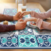 Sous-mains romantique carreaux de ciment - Duos de cœurs camaïeu bleu - Mon Carré Créatif