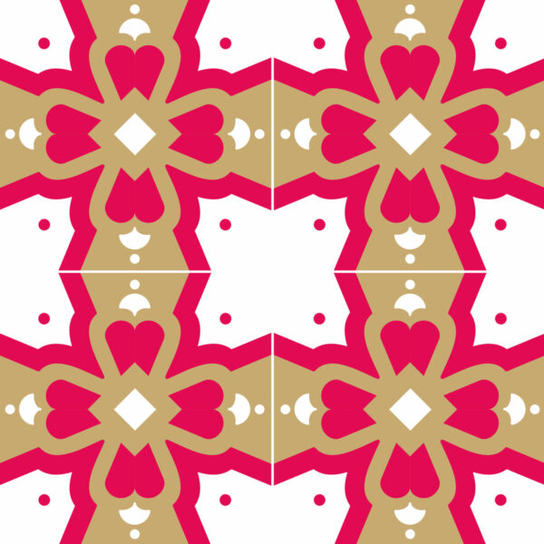 Détail motif carreaux de ciment Fleur de plume or framboise blanc - Mon Carré Créatif
