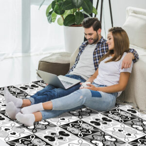 Tapis vinyle Duos de cœurs noir blanc gris