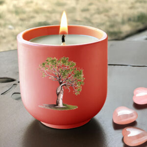 Bougie artisanale Baobab des amoureux en pot rose fait main et illustration exclusive - Création Mon Carré Créatif.