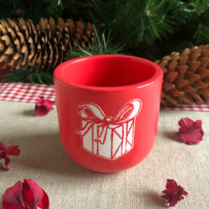 Pot de bougie fait main en jesmonite rouge, illustration Cadeau de Noël - Mon Carré Créatif
