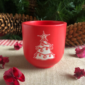 Pot de bougie fait main en jesmonite rouge, illustration Sapin de Noël - Mon Carré Créatif