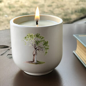 Bougie artisanale Baobab des amoureux en pot écru fait main et illustration exclusive - Création Mon Carré Créatif.