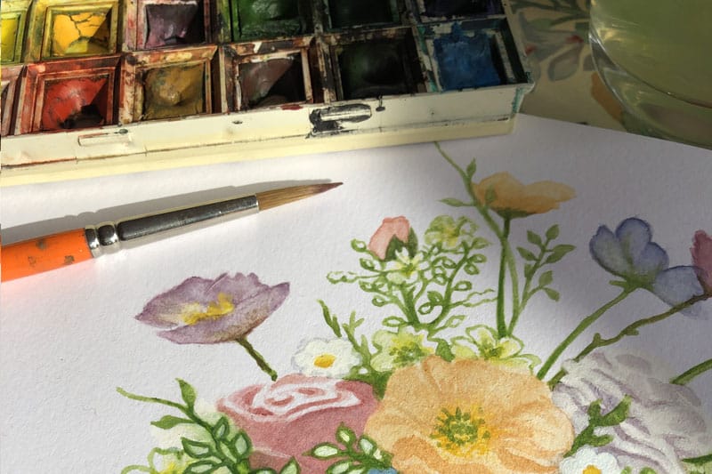 Illustration originale d’un bouquet romantique pastel pour pot de senteur fleuri